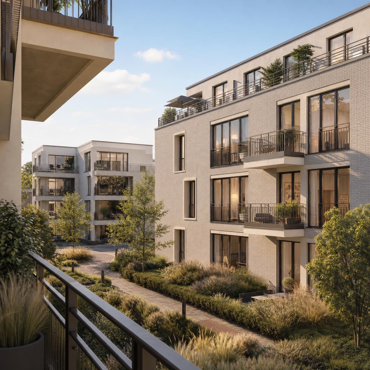 Hochwertiger Neubau mit begrüntem Innenhof und großzügigen Balkonen