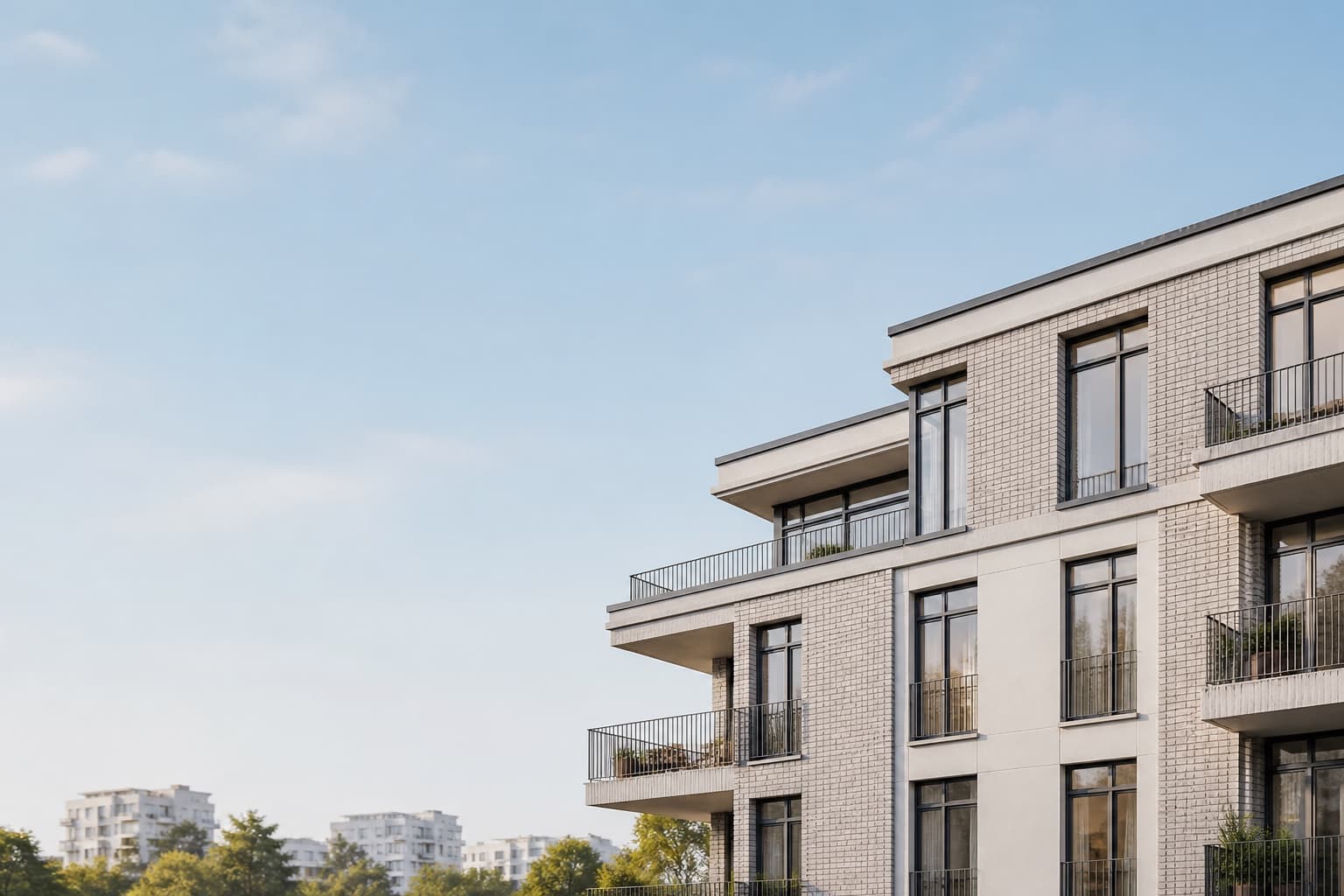 Moderne Neubaufassade mit Balkonen · Kapitalanlage Düsseldorf · HOU